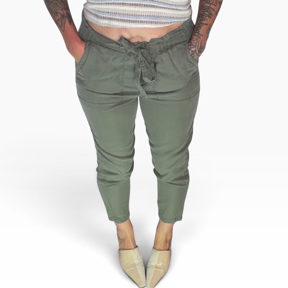 Design Lab Utility Pants Paperbag Waist Olive Green Gorpcore Boho Lyocell 29